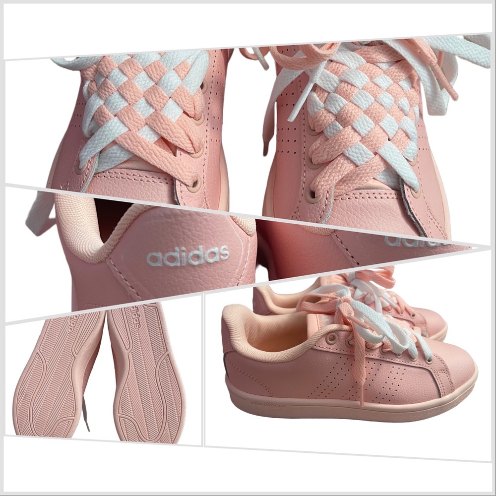 Women’s Adidas Neo All Pink Shoes with Basket Weave Laces US 5.5